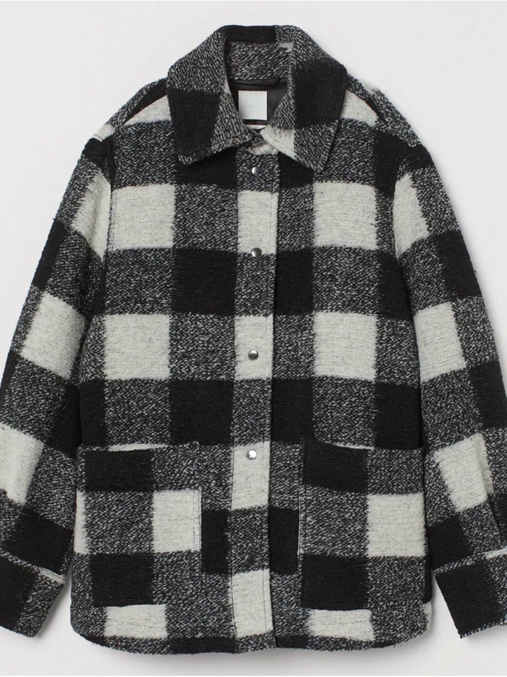 H&M Black and White Wool-Blend Buffalo Plaid Shirt Jacket